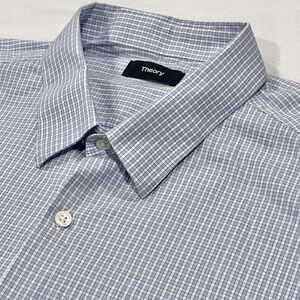 Theory Mens Blue‎ Check Cotton Blend Stretch Button Long Sleeve Shirt Size 2XL